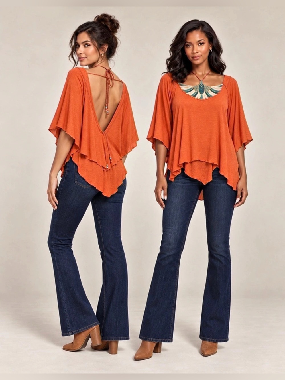 Free People Embroidered Neck Tunic in Orange Size Small NWT